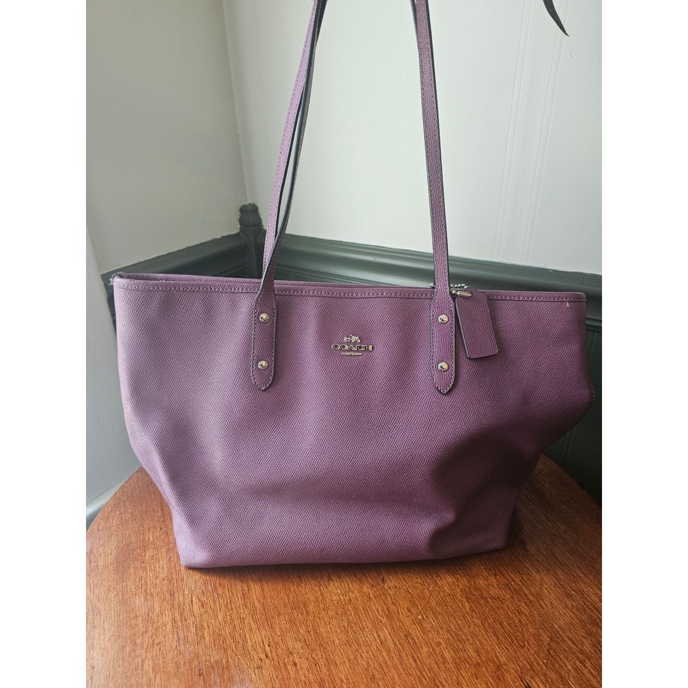 Coach City Tote in Crossgrain Leather Purple F57522 Handbag Shoulder Bag - Picture 12 of 12